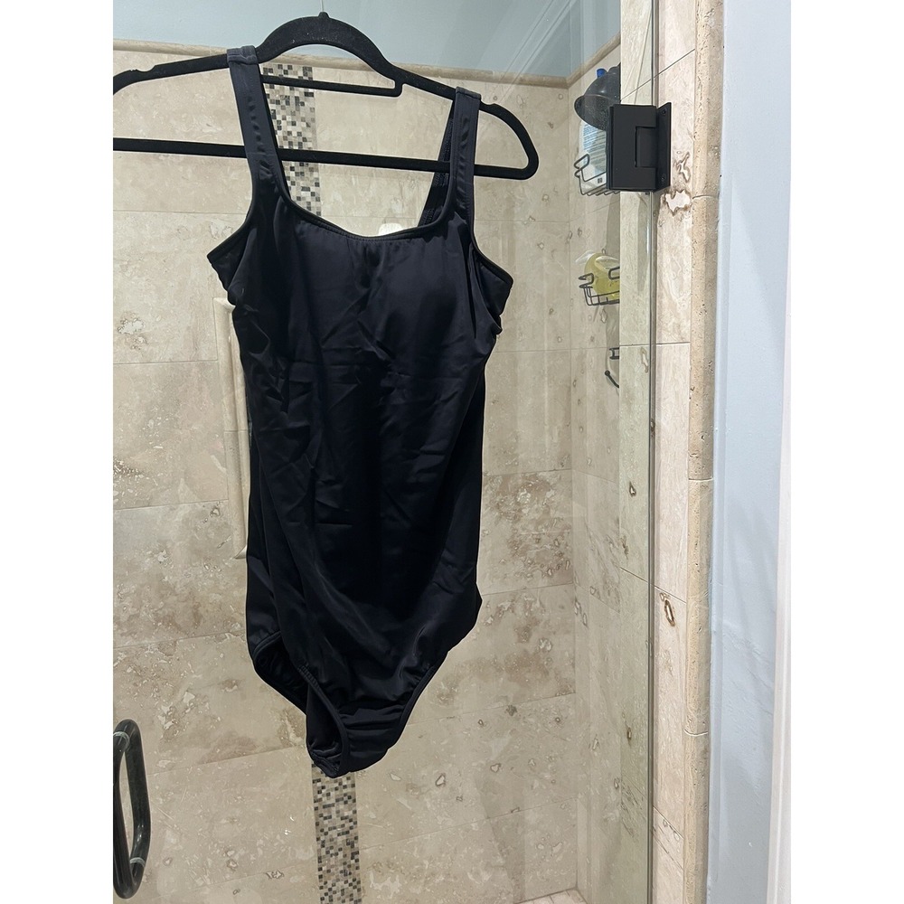 Lands End Black One-Piece Swim Suit Tall 10L Classic Scoop Neck Bathing Suit